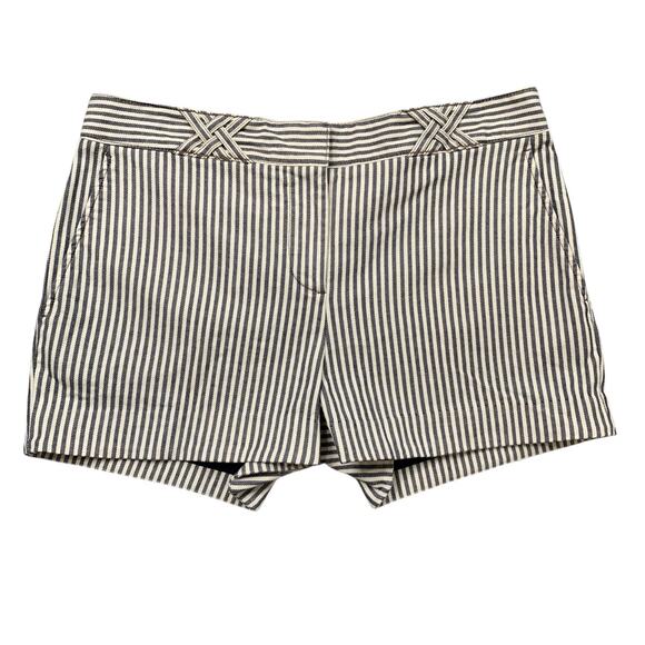 Tory Burch Shorts Womens 8 White Navy Sarah Jane Dover Pin Stripe Pockets Chino - Picture 1 of 13